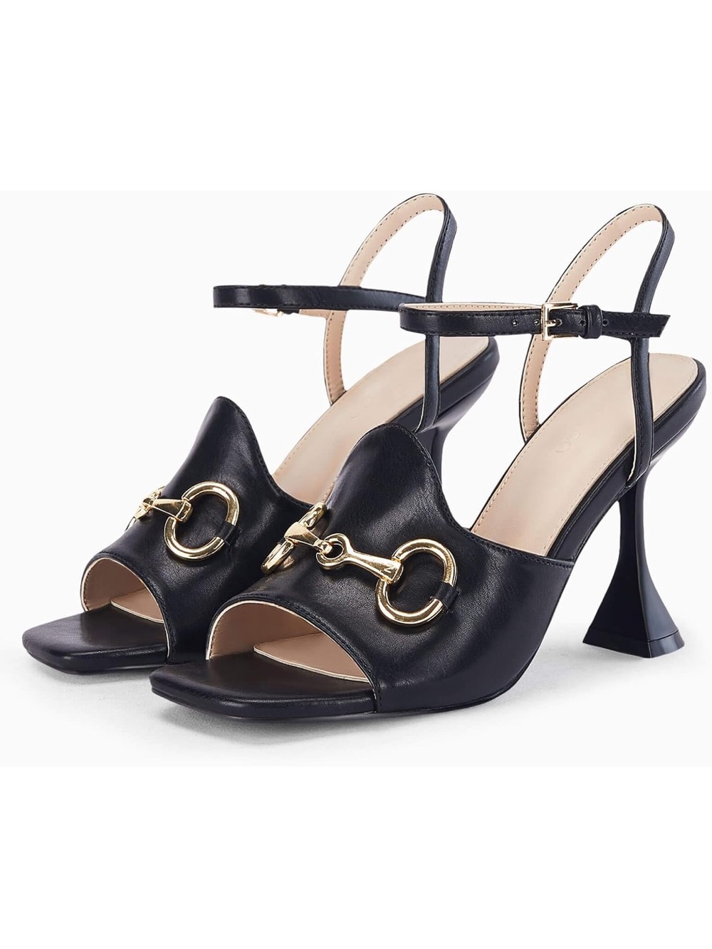 Black Open-Toe Slingback Heels with Gold Bit Accent🎩